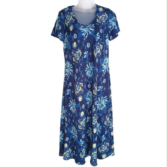 CROFT & BARROW Women’s Blue Floral A-Line Midi Dress Size 14 Casual Lightweight - Picture 1 of 11